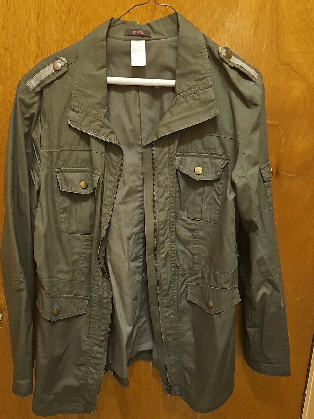 mark. Military-Style Olive Utility Jacket with Epaulets